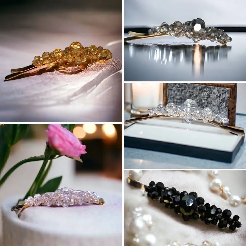 Crystal Studded l Barrette, Hair Clip l Gold Hardware l 5 Colors to Choose l New